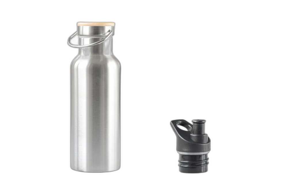 Nachhaltige Edelstahlflasche mit Bambusdeckel