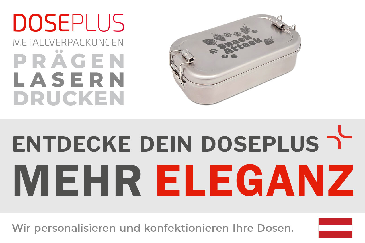 Edelstahl-Lunchbox CP ES C3, rechteckige Vorratsdose – Banner: Entdecke dein Doseplus – Mehr Eleganz. Perfekt für individuelle Gravuren und Veredelungen.
