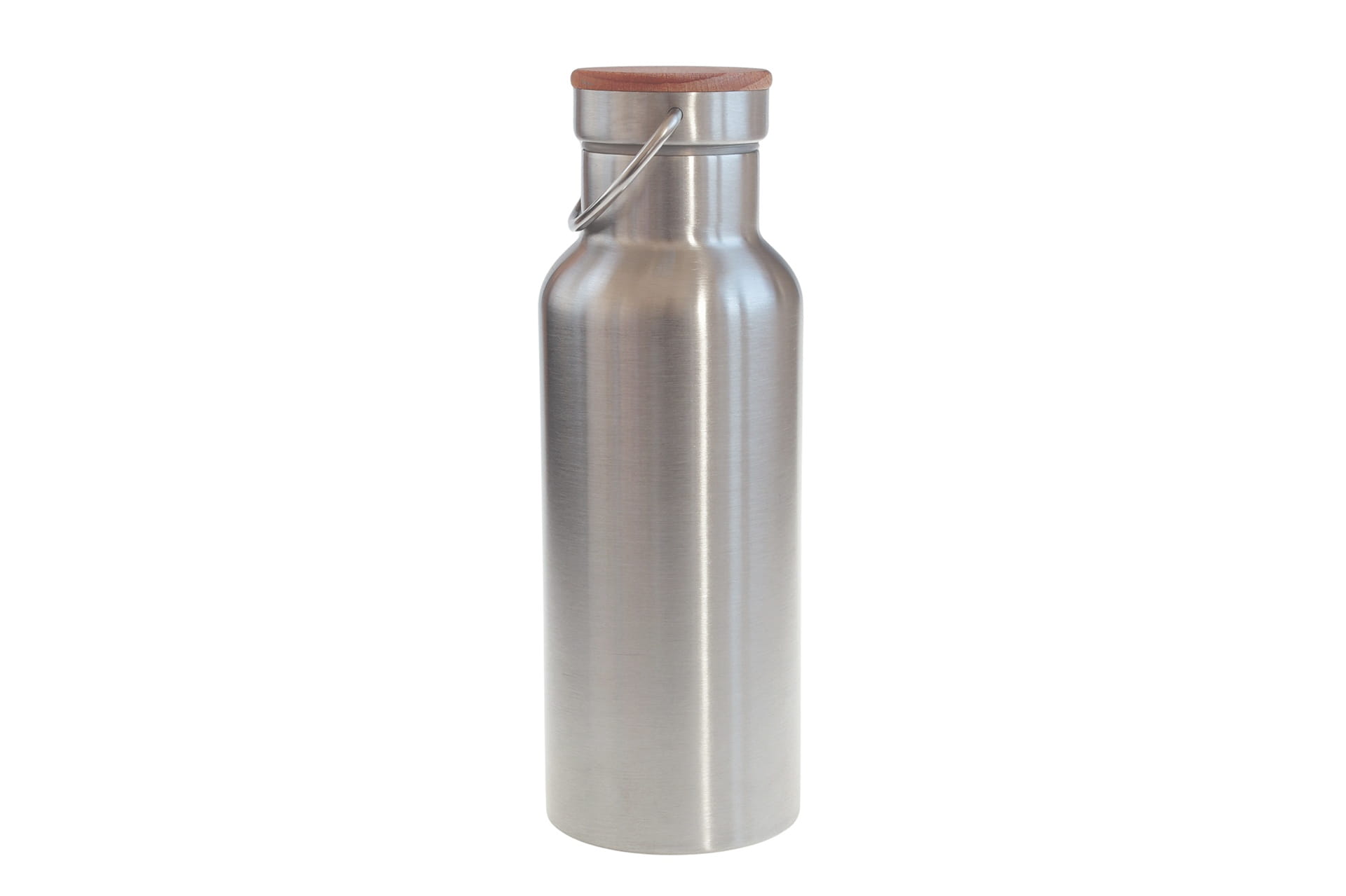 Edelstahl Trinkflasche 500ml mit Buchenholzdeckel – Thermoflasche.