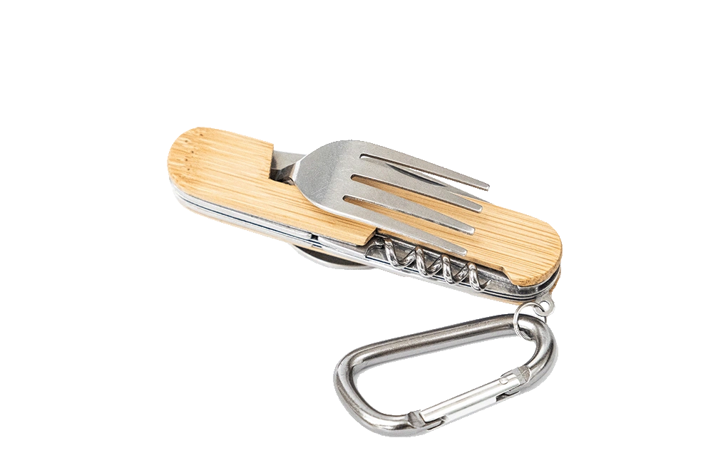 Multitool mit Gabel, Löffel und Messer mit Bambusgriffen