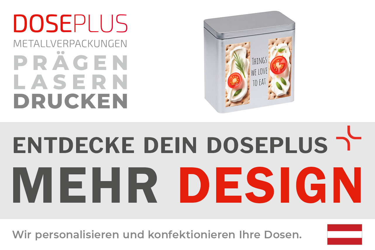 Knäckebrotdose aus Metall DSE 10.20 – Banner: Entdecke dein Doseplus – Mehr Design. Stilvolle, modern gestaltbare Vorratsdose aus robustem Metall.